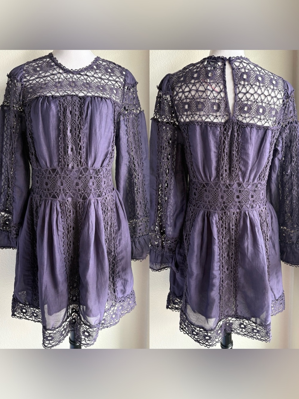 NWT Jade by Johnny Was Mitska Lace Mini Dress in Deep Plum M - Picture 2 of 7
